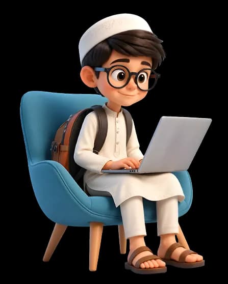 Muslim student studying with laptop at ZeeQue Preschool