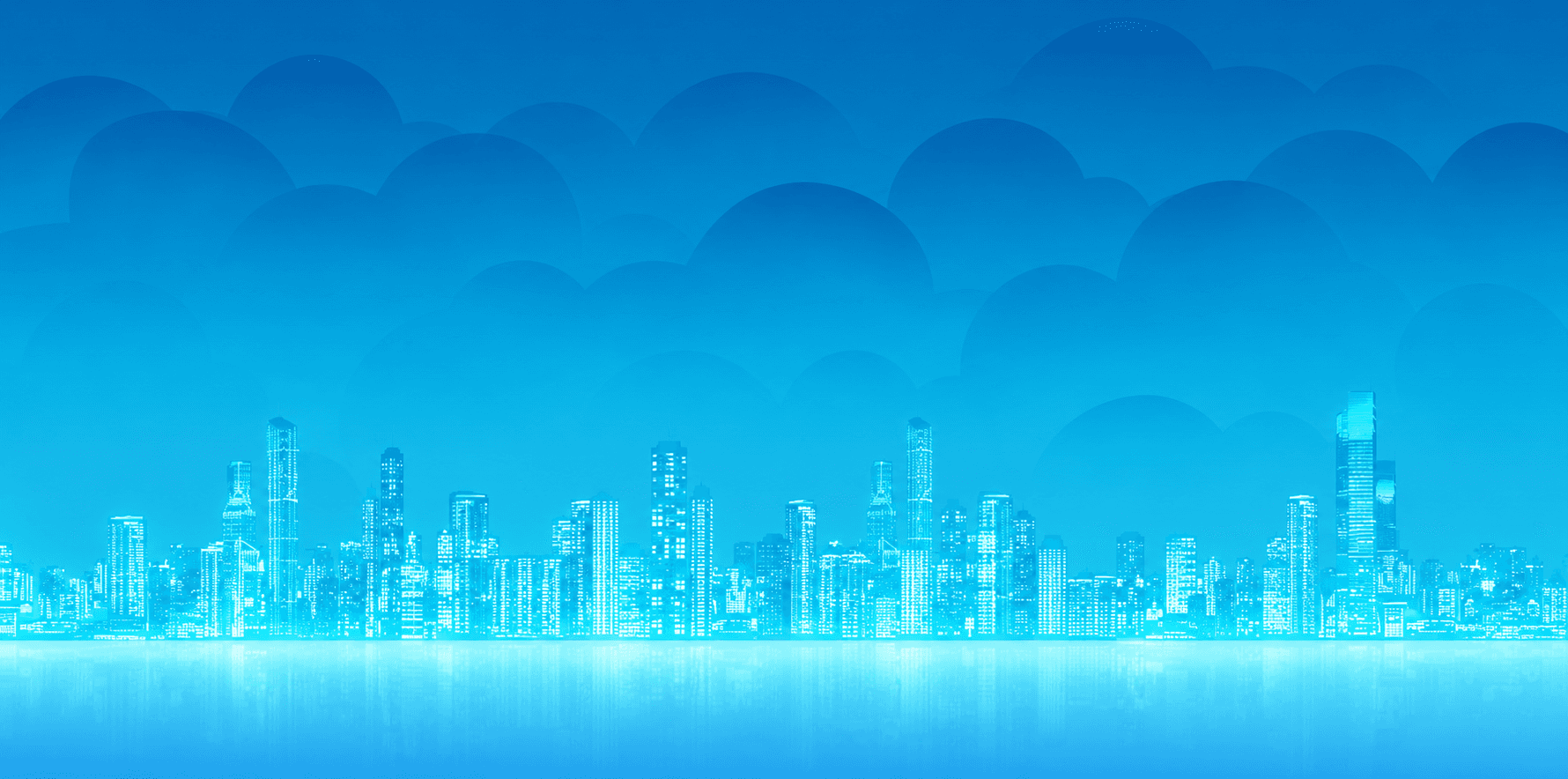 Blue sky background with cityscape